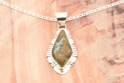 Genuine Boulder Turquoise Sterling Silver Pendant